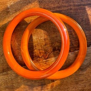 2 vintage ceramic glass style Hermès color orange bangle bracelets